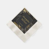 黒いモダン金ゴールド熱帯結婚式の日付を保存 縁ありカクテルナプキン (角)