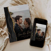 黒いモダン金ゴールド瑪瑙6-Photo日付カードを保存 セーブザデート