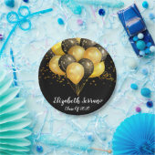 黒いモダン風船と紙吹雪にシックな金ゴールド ペーパープレート (パーティー)