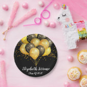 黒いモダン風船と紙吹雪にシックな金ゴールド ペーパープレート (パーティー)