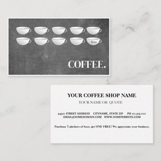 黒いモダン黒板コーヒーカップロイヤリティカード 名刺 (正面/裏面)
