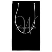 黒いモノグラムおよび銀製結婚式 スモールペーパーバッグ (正面)