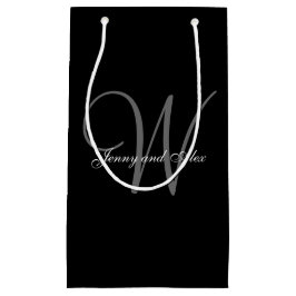 黒いモノグラムおよび銀製結婚式 スモールペーパーバッグ