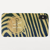 黒いモノグラムのゼブラの皮のストライプ金ゴールド Case-Mate iPhoneケース (裏面(横))
