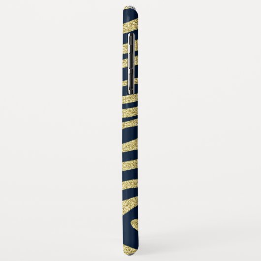 黒いモノグラムのゼブラの皮のストライプ金ゴールド Case-Mate iPhoneケース (裏面/左)