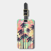 黒いヤシの木が付いているカラフルなネオン水彩画 ラゲッジタグ (正面縦)