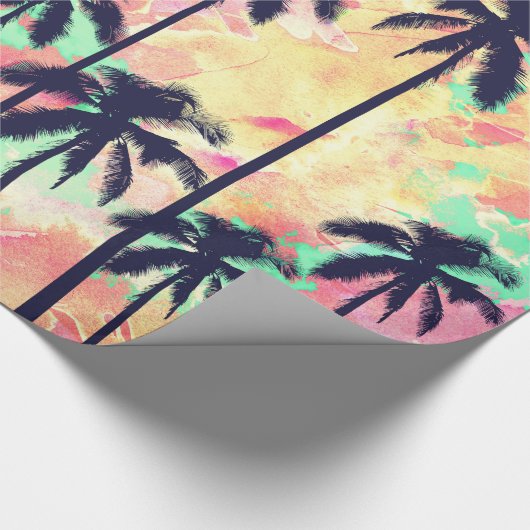 黒いヤシの木が付いているカラフルなネオン水彩画 ラッピングペーパー (角)