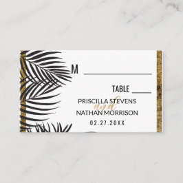 黒いヤシの木の葉状体の金ゴールドのボーダーモダンな結婚式 プレイスカード