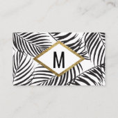 黒いヤシの木の葉状体の金ゴールドのボーダーモダンな結婚式 プレイスカード (裏面)