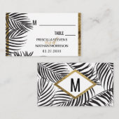 黒いヤシの木の葉状体の金ゴールドのボーダーモダンな結婚式 プレイスカード (正面/裏面)