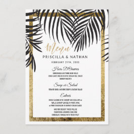 黒いヤシの木の葉状体の金ゴールドのボーダーモダンな結婚式 メニュー