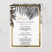 黒いヤシの木の葉状体の金ゴールドのボーダーモダンな結婚式 メニュー (正面)