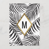 黒いヤシの木の葉状体の金ゴールドのボーダーモダンな結婚式 メニュー (裏面)