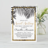 黒いヤシの木の葉状体の金ゴールドのボーダーモダンな菓子16 招待状 (スタンド正面)
