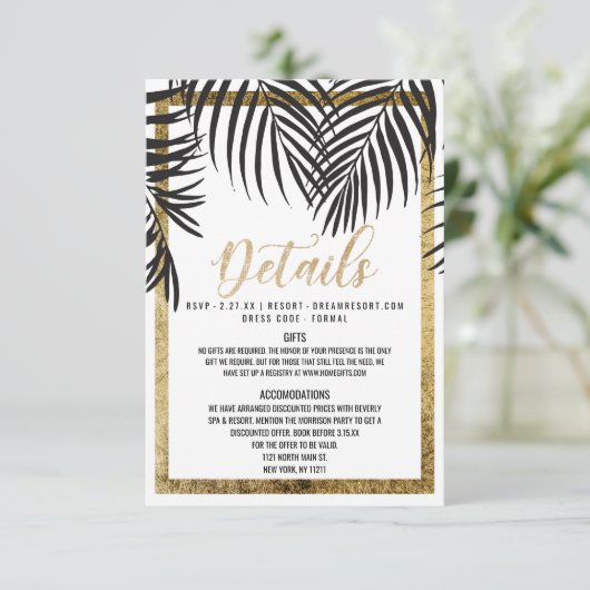 黒いヤシの木の葉状体の金ゴールドのボーダーモダンの詳細 エンクロージャーカード (スタンド正面)