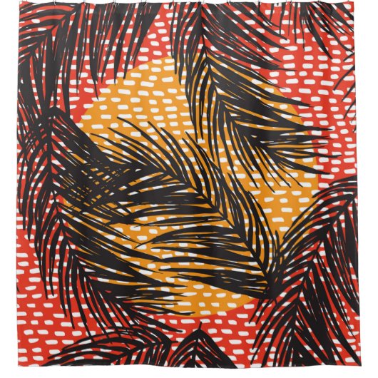 黒いヤシの葉とストローク  シャワーカーテン (正面)