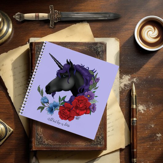 黒いユニコーンの紫の夜の庭の花 ノートブック