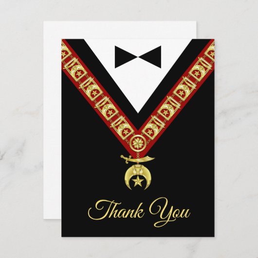 黒いユニークタキシード金ゴールドと赤いシュリーナージュエル サンキューカード (正面/裏面)