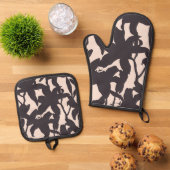 黒いユリのシルエット 鍋つかみ&鍋敷きセット (トップダウン)