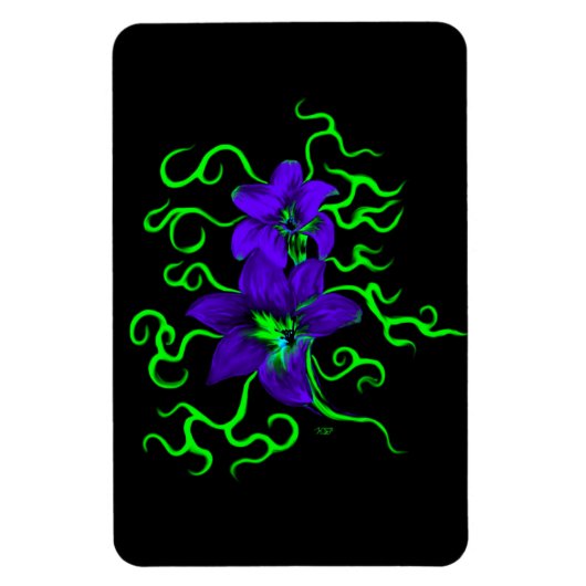 黒いユリの花 マグネット (縦)