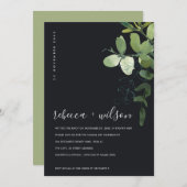 黒いユーカリの葉結び目の招待状 サンキューカード (正面/裏面)