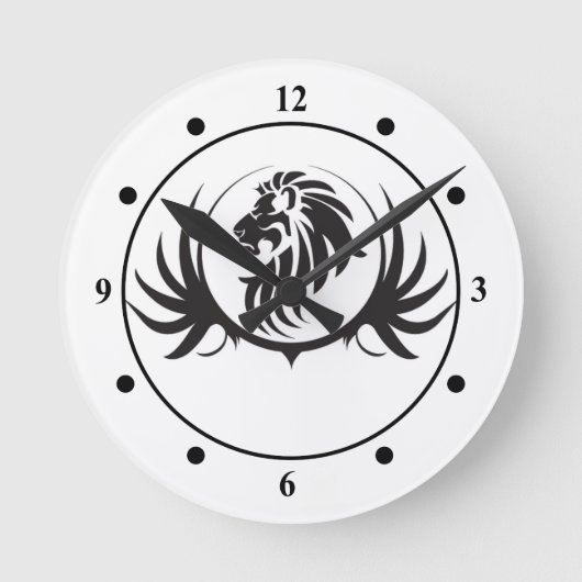 黒いライオンの頭部 ラウンド壁時計 (正面)