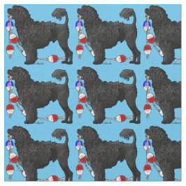 黒いライオン岩糸を持つポルトガル水犬 ファブリック