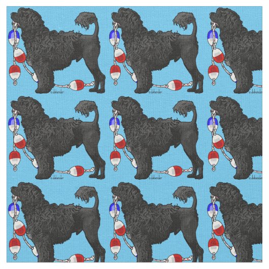 黒いライオン岩糸を持つポルトガル水犬 ファブリック (クローズアップ)