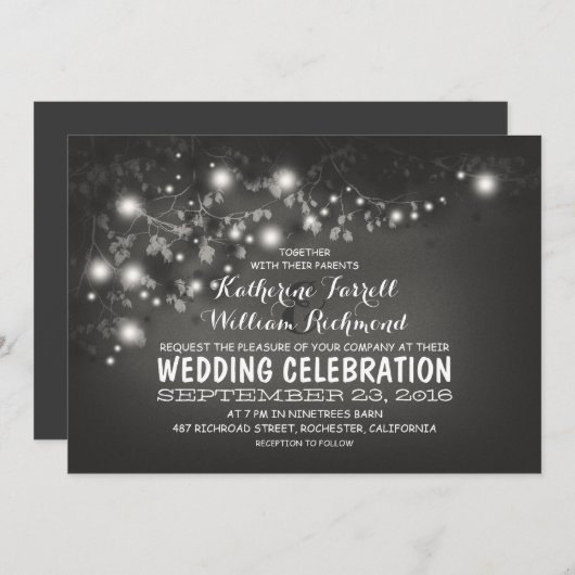 黒いライト及び白い結婚式の招待の一連 招待状 (正面/裏面)