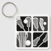 黒いラクロスの棒とボールのブロック キーホルダー (正面)