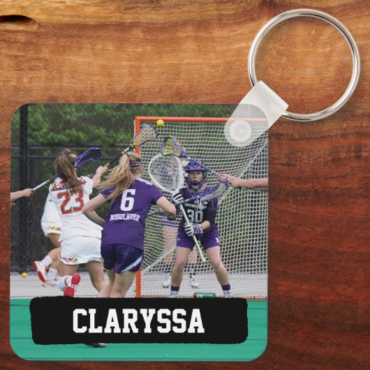 黒いラクロスの棒とボールのブロック キーホルダー (裏面)