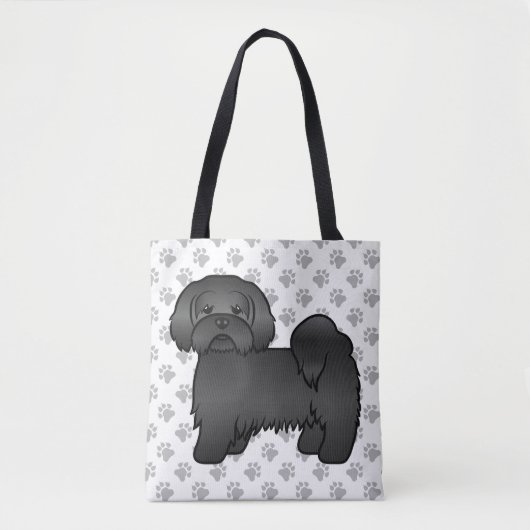 黒いラサ・アプソ かわいいキャラクター 犬と肉球 トートバッグ (正面)