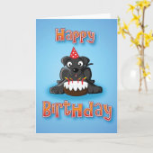 黒いラブラドル-ケーキのハッピーバースデー カード (黄色い花)