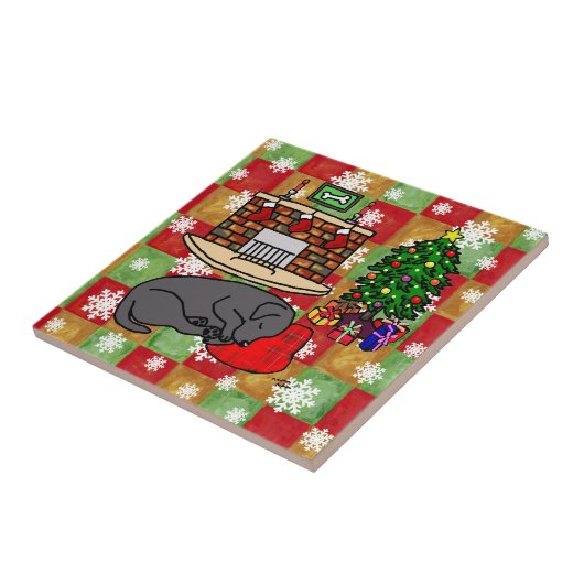 黒いラブラドル・レトリーバー犬のクリスマスのモザイク タイル (側面)