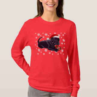黒いラブラドル・レトリーバー犬のクリスマスの雪片 Tシャツ
