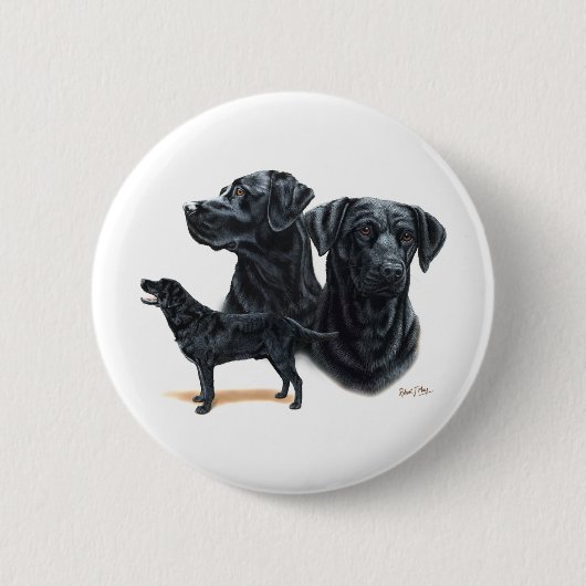 黒いラブラドル・レトリーバー犬 缶バッジ (正面)
