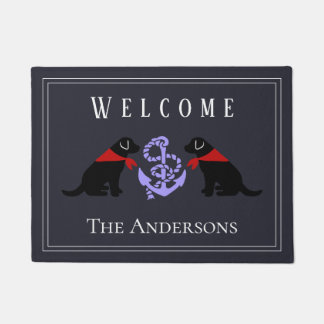 黒いラブラドールおよびいかりの航海のな玄関マット ドアマット