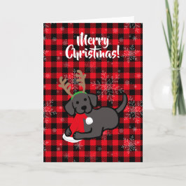 黒いラブラドールおよびサンタのクリスマスの漫画 シーズンカード