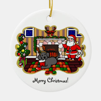 黒いラブラドールおよびサンタのクリスマスの漫画 セラミックオーナメント
