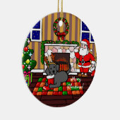 黒いラブラドールおよびサンタのクリスマスの漫画 セラミックオーナメント (右)