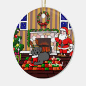 黒いラブラドールおよびサンタのクリスマスの漫画 セラミックオーナメント (左)