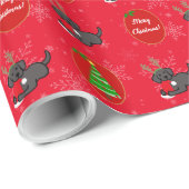 黒いラブラドールおよびサンタのクリスマスの漫画 ラッピングペーパー (ロールコーナー)