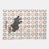 黒いラブラドールおよびドーナツ キッチンタオル (横)