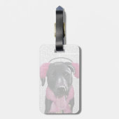 黒いラブラドールとイヤーマフ ラゲッジタグ (裏面縦)