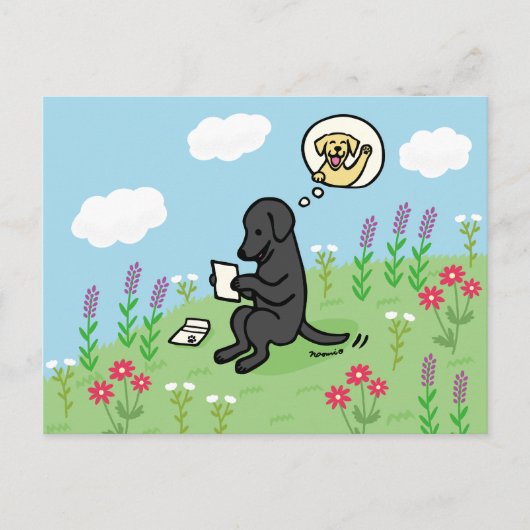 黒いラブラドールと友人からの手紙 ポストカード (正面)