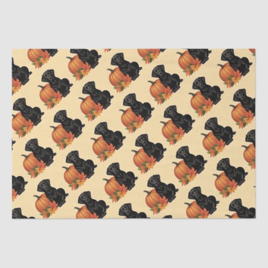 黒いラブラドールと紅葉とカボチャ 薄葉紙 (正面)