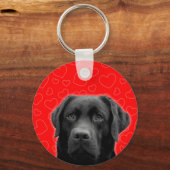 黒いラブラドールと赤いハート キーホルダー (正面)