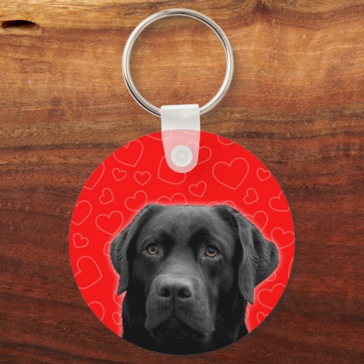 黒いラブラドールと赤いハート キーホルダー (正面)