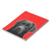 黒いラブラドールと赤いハート ノートパッド (回転)