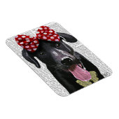 黒いラブラドールと頭に赤い弓 マグネット (右側)